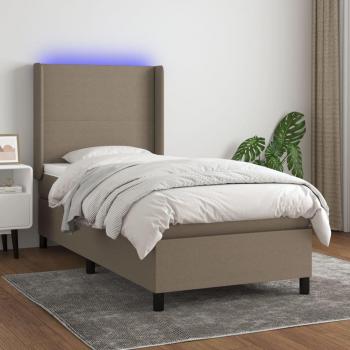 Cama blanda con colchón y luces LED Tortoria 90x190 cm en tela gris taupe