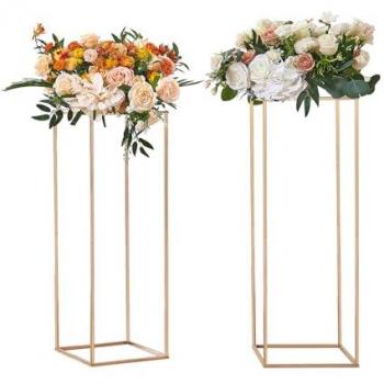 VEVOR 2 PCS 31.5 in. Gold Metal Wedding Flower Stand Geometric Vase Display Rack