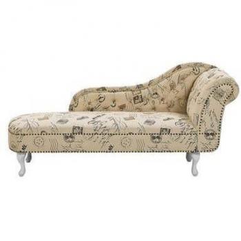 Chaise Longue Beige Derecho Tapizada en Poliéster con Estampado Impreso y Tachuelas Decorativas Nimes
