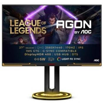 AOC AGON Pro AG275QXL League of Legends Edition 27 IPS LED QHD (2560 x 1440) Monitor, 170Hz, G-Sync Compatible, Quad HD, Negro/Oro