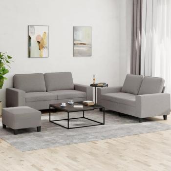 Juego de Sofás 3 Piezas Tela Gris Taupe con Cojines Relax