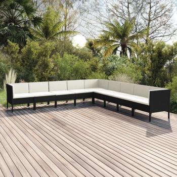 9-Piece Black Poly Rattan Garden Lounge Set with Cushions