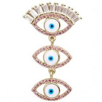 Pendiente Piercing Ojos Divinos de Plata 925 y Metal Libre de Níquel con Baño de Oro 18K y Circonitas