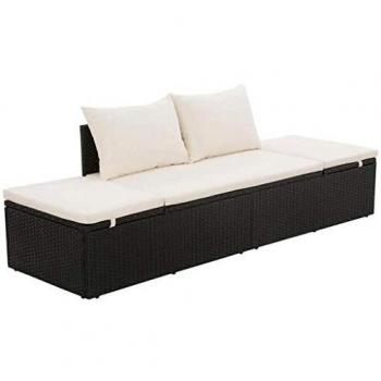 Black Poly Rattan Garden Bed 195x60 cm