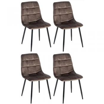 Set de 4 Sillas de Comedor Antibes en Terciopelo Marrón con Base Metálica y Cojín Acolchado