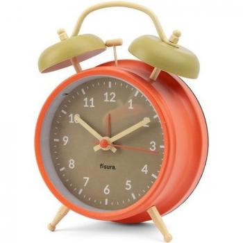 Reloj despertador analógico Fisura sin tic-tac con luz LED nocturna, esfera de 9 centímetros, variedad de colores, modelo retro beige y naranja