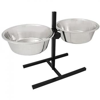 Comedero y Bebedero Doble con Soporte Ajustable de Altura en Acero Inoxidable 2x4L