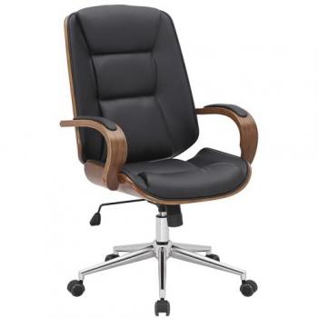 Silla de oficina giratoria ergonómica Yankton en simil cuero nogal/negro con reposabrazos y base metálica