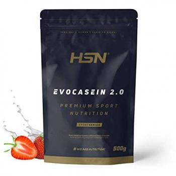 Caseína Micelar HSN Evocasein 2.0 | Sabor Fresa 500 g | 17 Tomas | Proteína de Lenta Digestión, No-GMO, Vegetariana, Sin Gluten