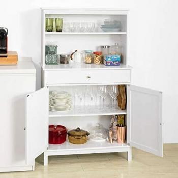 Aparador de cocina SoBuy FSB26-W con 1 cajón, 2 puertas, dimensiones L90 x D40 x H148cm, color blanco