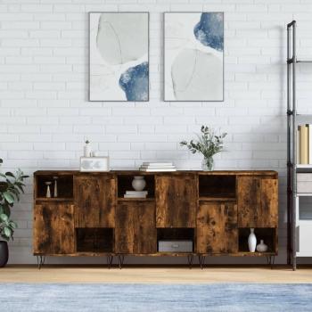 Aparador de Madera Contrachapada VidaXL, 3 unidades, Armario de Almacenaje para Salón, con Puertas y Cajón, Diseño Moderno en Roble Ahumado Marrón