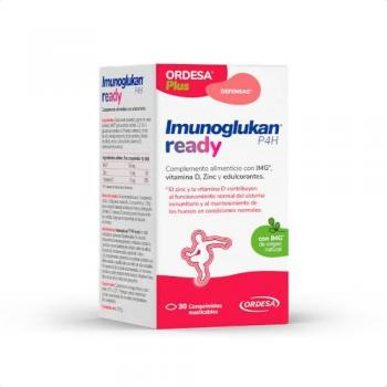 Imunoglukan P4H Ready - Complemento Alimenticio Masticable con Zinc, Vitamina A y Sabor Frambuesa - 30 Comprimidos