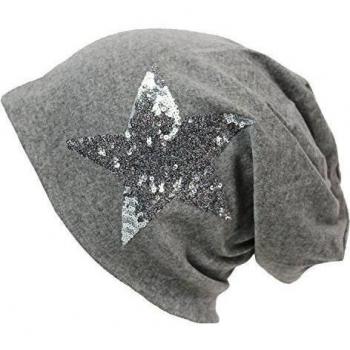 Glamexx24 Gorro Largo Unisex Slouch con Estrella de Lentejuelas Plateadas