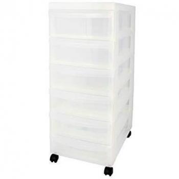Unidad de almacenamiento de plástico Iris Ohyama con ruedas y 6 cajones, Blanco, multiusos, formato A4/A5, asas ergonómicas