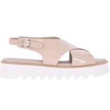 Chika10 Sandalias de Cuña Tora 01 para Mujer en Piel Beige con Cierre de Hebilla