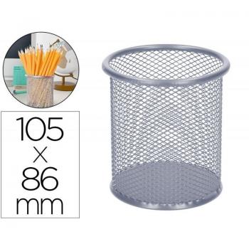 Q-Connect KF00846 Cubilete Portalápices Rejilla Metálico Redondo Plata Diámetro 86mm Altura 105mm