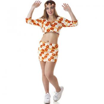 Disfraz de Hippie Top y Minifalda con Flores Naranja