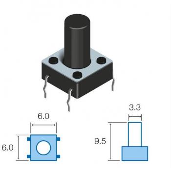 Pulsador Táctil 6x6mm Altura de Botón 9.5mm SW066 Molgar