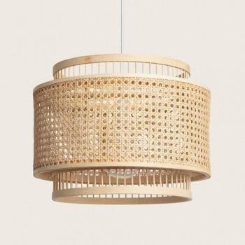 Lámpara Colgante de Bambú Bangkal Natural Diseño Mediterráneo LEDKIA para Decoración de Salón, Habitación y Dormitorio