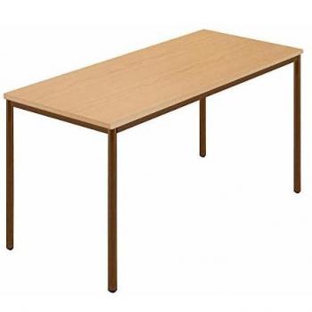 Mesa rectangular de tubo redondo revestido 1400 x 700 mm, madera de haya natural/marrón