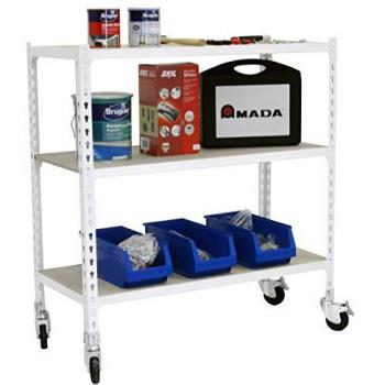 Estantería Móvil Maderclick Blanca con 3 Baldas de Madera y Ruedas, 975x900x300 mm, Capacidad de Carga 75 kg