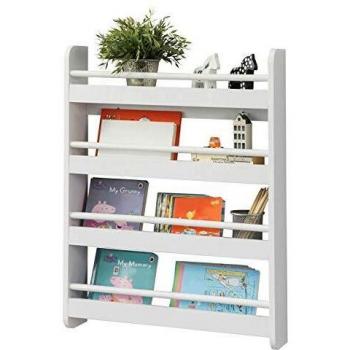 Estantería de Pared Infantil SoBuy KMB08-K-W, Madera Blanca, 4 Niveles, Almacenamiento para Niños, Altura 80cm