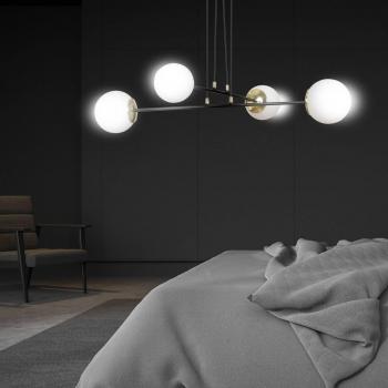 Lámpara de techo colgante Emibig Ognis, negro, vidrio opalino, 4 luces E27