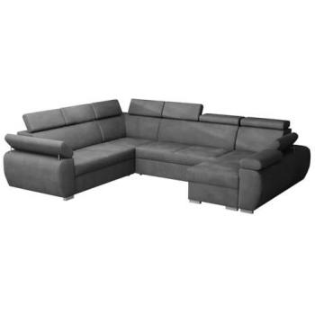 Sofá rinconero Columbus 134, gris, con función de descanso y caja de ropa de cama, dimensiones 325x260x85cm