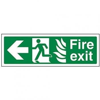 vsafety 14022 ax-s Fire Exit Sign, NHS Fire Exit flecha izquierda, autoadhesivo, paisaje, 300 mm x 100 mm), color verde