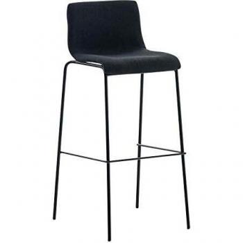 Taburete Alto Hoover Tapizado en Tela con Respaldo y Base de 4 Patas Negro
