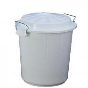 Cubo de Basura 50L Blanco con Tapadera y Asas