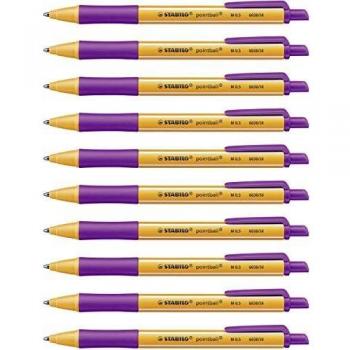 Bolígrafo retráctil STABILO pointball - Caja con 10 unidades - Color lila