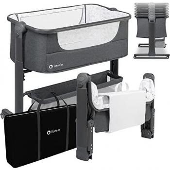 LIONELO Timon 3en1 Camita para niños hasta 9 kg Regulación de la Altura de 6 Niveles Regulación de ángulo Función de Desplazamiento Cesta voluminosa Bolso portátil