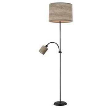 Pie de Salón Armonía con Lector 1xe27 + 1xe14 en Negro-Madera Gris, Dimensiones 155x40x40 cm
