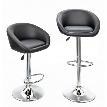 1 x Taburete bar silla Club acolchado Sillón de piel sintética NEGRO con cromo y reposapiés
