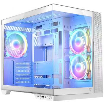Caja Semitorre ATX Modecom Volcano Panorama APEX ARGB Blanco con iluminación RGB, diseño panorámico, compatible con placas base ATX y micro-ATX, espacio para múltiples ventiladores y unidades de almacenamiento