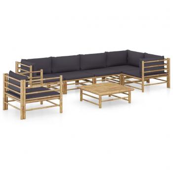 7-Piece Dark Grey Cushioned Bamboo Garden Lounge Set