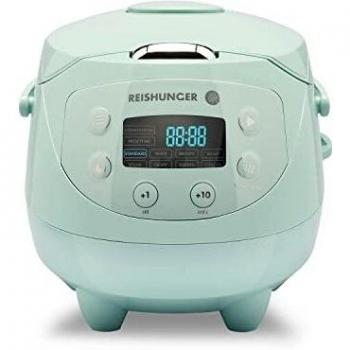 Reishunger Mini Olla Arrocera Programable y Vaporera en Menta hasta 3 Personas – Hervidor de Arroz con 8 Programas - Con Pantalla LED y Función Automática de Mantenimiento del Calor