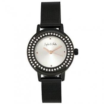 Sophie & Freda Black Swarovski Crystal Bracelet Watch - Women's Quartz, One Size