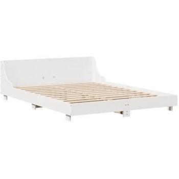 Cama sin colchón 140x190 cm en madera maciza de pino blanca con cabecero, estructura de cama para muebles de dormitorio
