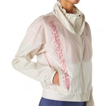 Asics Chaqueta mujer SMSB Run Jacket, color blanco y rosa, talla L, diseñada para running