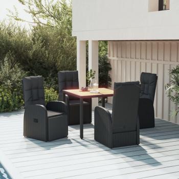 Set de muebles de jardín 5 piezas con cojines de ratán sintético negro