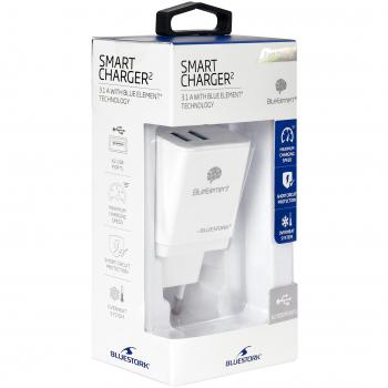 Bluestork Cargador Universal SIN Cable 2 Puertos USB 3,1A Blanco