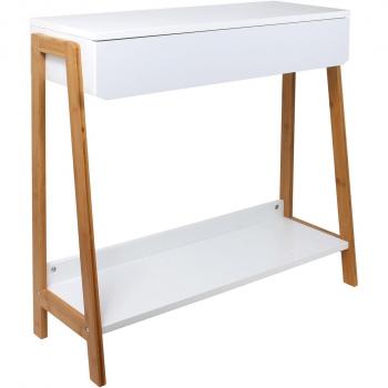 Consola escandinava de madera blanca con 1 cajón y estante