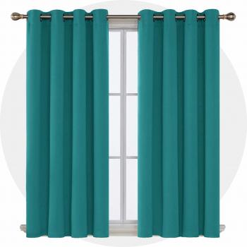 Deconovo Opaca Cortina Térmica Aislante y Ruido Reducción con Ojales 2 Piezas 117 x 138 cm Turquesa