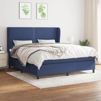 Cama box spring con colchón de tela azul 180x200 cm