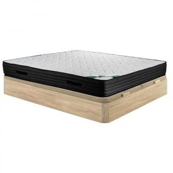 Conjunto 180 x 200 cm canapé arcón natural claro + colchón de espuma y tela de bambú de 25 cm de grosor - BERENDI de NATUREA