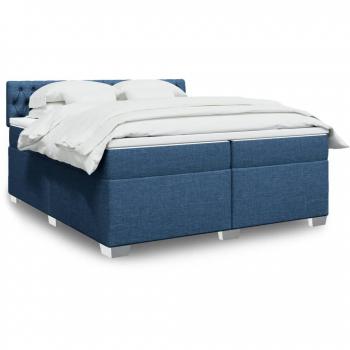Cama box spring con colchón de muelles en tela azul 200x200 cm