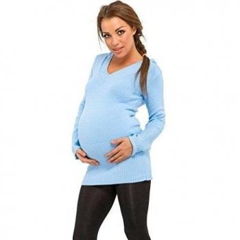 Happy Mama Para Mujer. Jersey de punto largos con capucha - premamá. 421p azul claro Medium