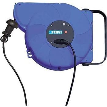 Enrollador de cable automático Fervi 0621/A3, 10 metros, alimentación 12/240V, potencia 1800W